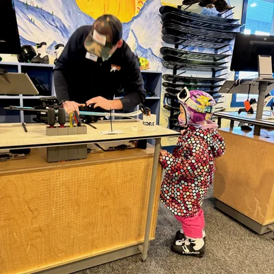 Deborah adjusting skis