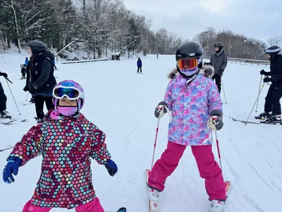 Deborah and Elizabeth skiing