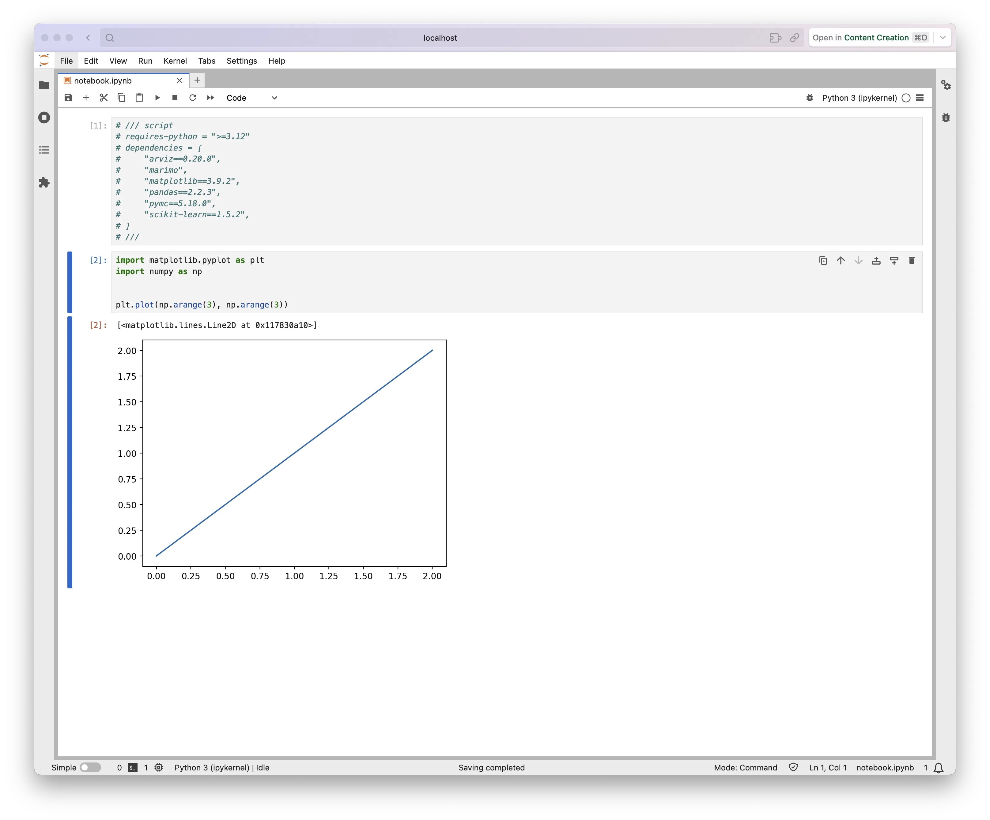 Jupyter session launched by `juv`.