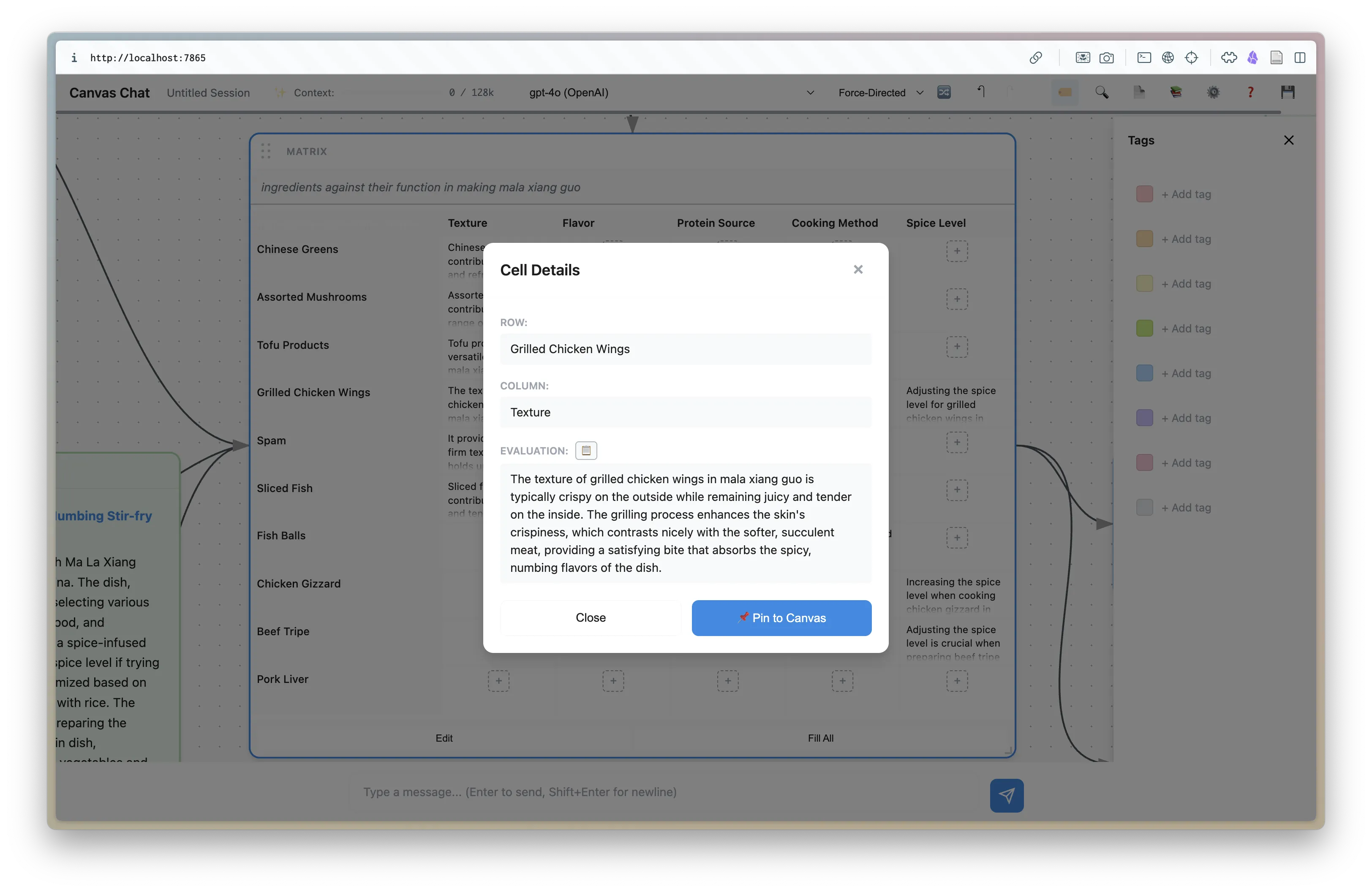 Matrix evaluation with cells filled by the LLM