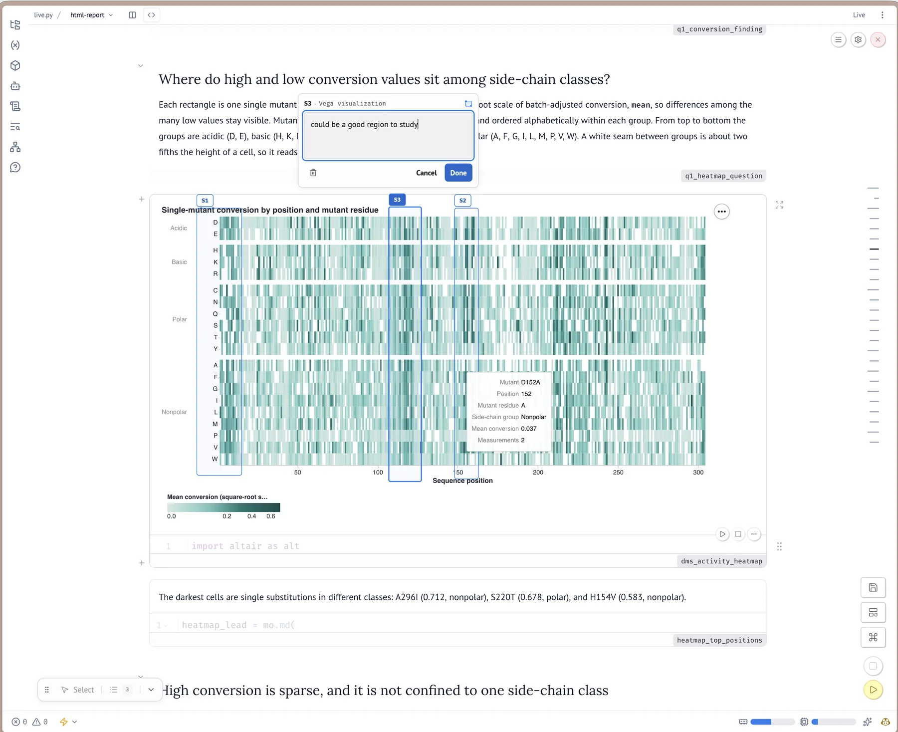 marimo Lens annotations over a live heat map