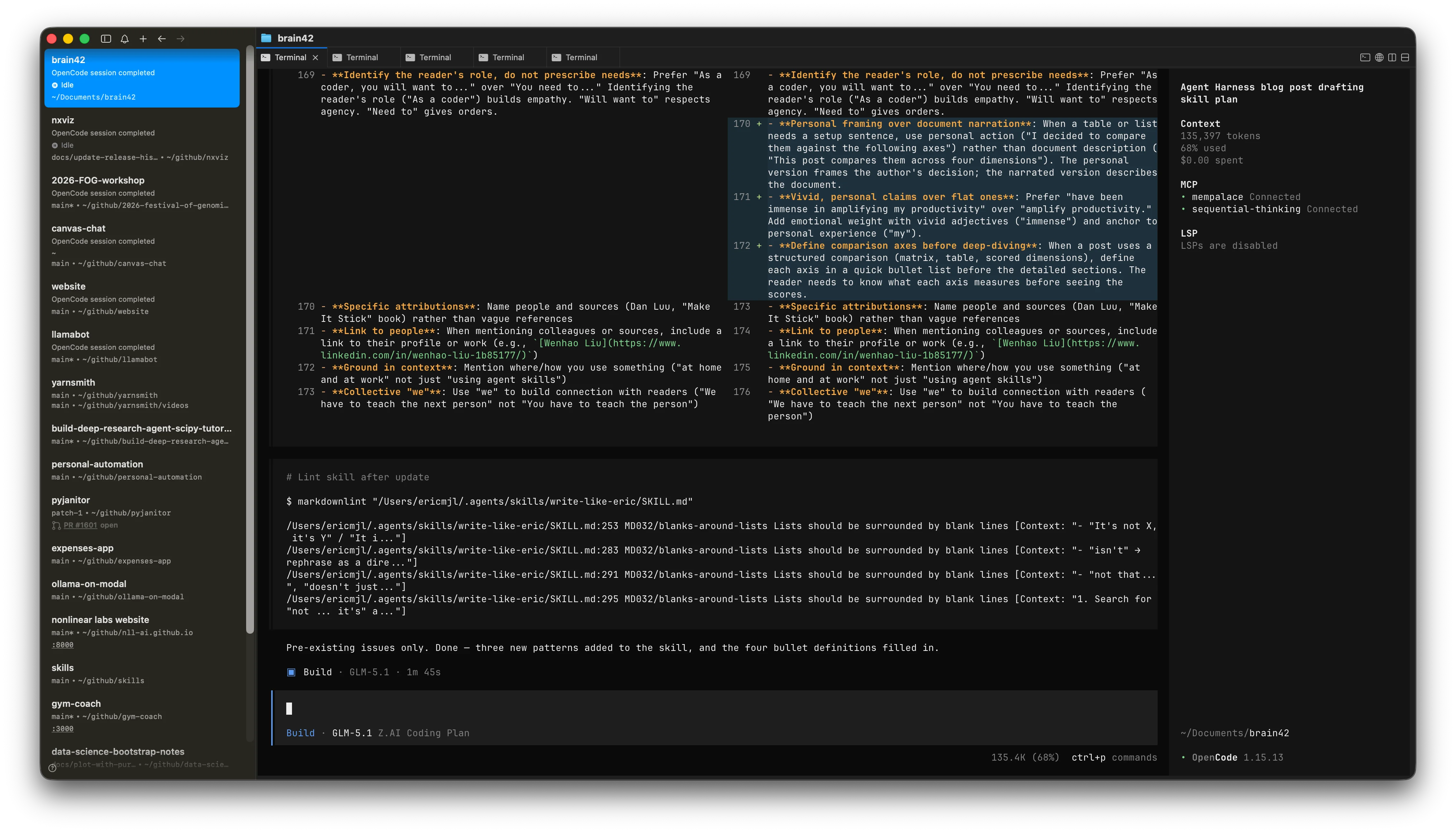 cmux workspace UI showing vertical tabs